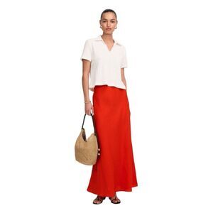 Madewell Linen Maxi Slip Skirt Bright Red Flame 00